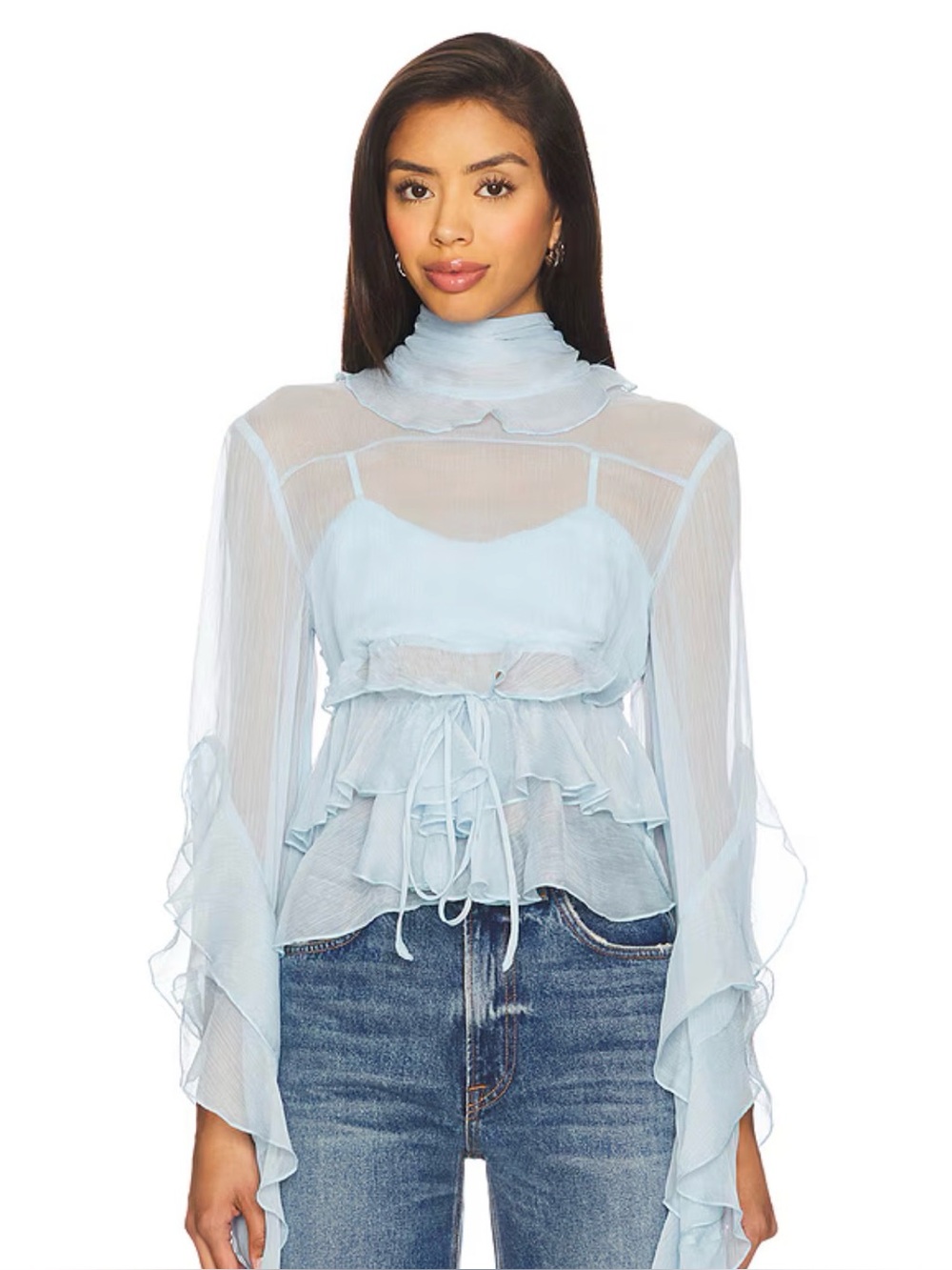 Bardot ruffle blouse - anyssa ruffle blouse light blue